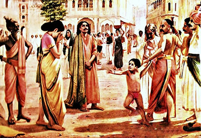 Harishandra sells his wife and son in order to keep his word.